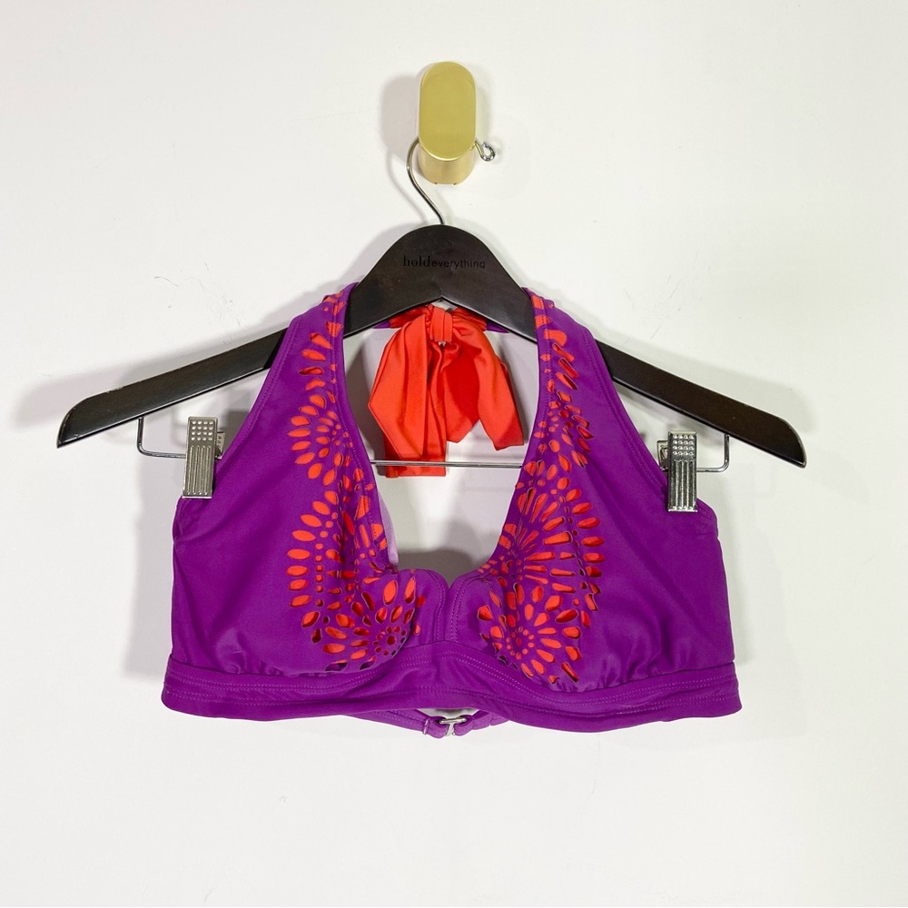 Athleta Laser Cut Purple Orange Underwire Lined Bikini Bathing Suit Top